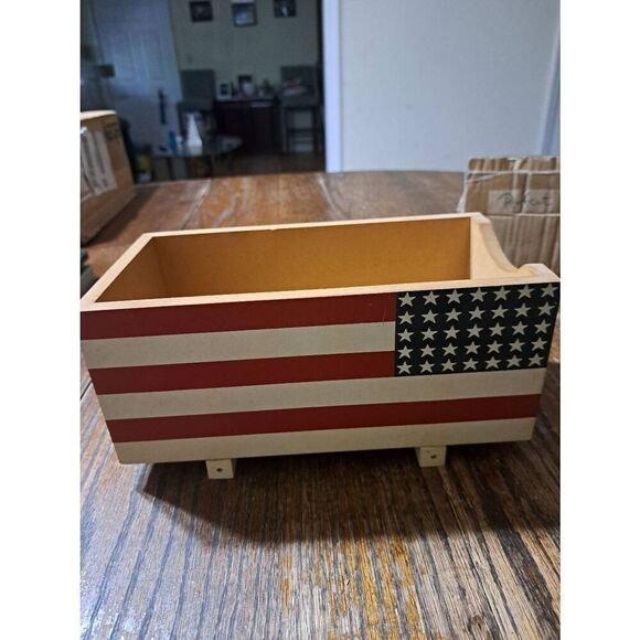 Vintage 90s ABC Distributing American Flag Patriotic Wood Box Farmhouse Decor - Picture 2 of 7